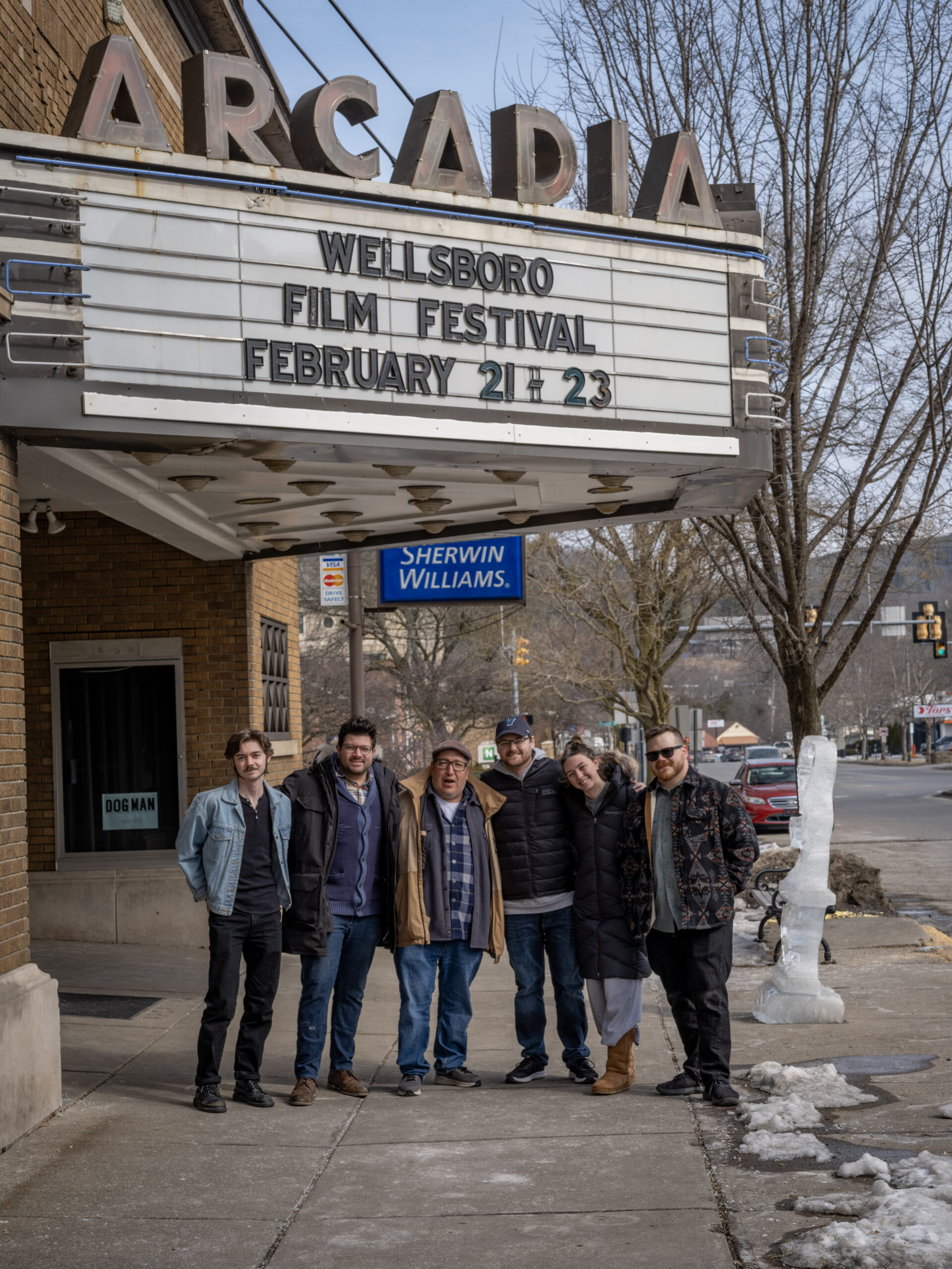 wellsboro film festival group photo marquee day